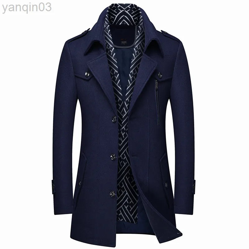 Herrenanzüge Blazer Plus Größe 5XL Männer Schal Kragen Wolle Jacke 2020 Winter Neue Mode Business Dick Und Warm Männlich Marke Mantel marineblau L220902