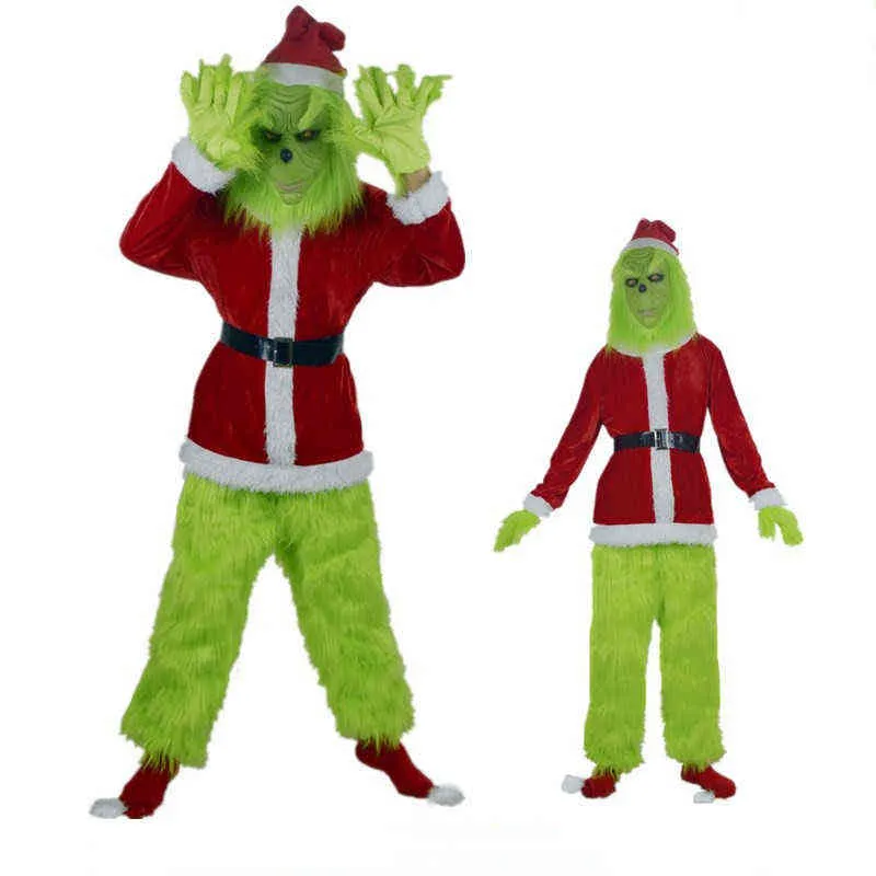 Zużycie sceniczne Halloween eksplozja zielone futro potwór Grinch Cosplay strój mikołaja Party Come Halloween zestaw na cosplay ubrania Anime T220901