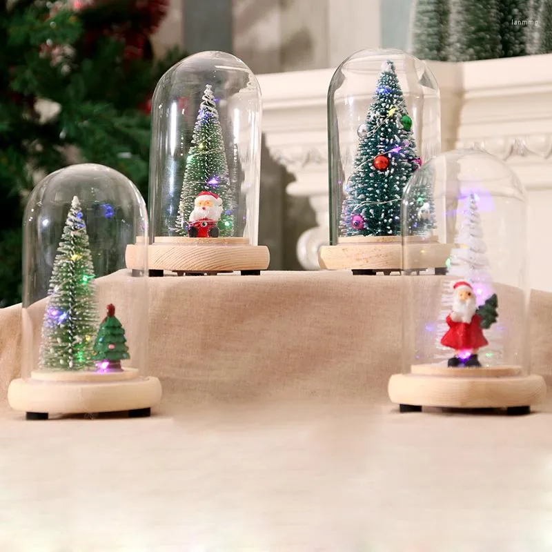 Juldekorationer trä glas täckt träd ornament lysande mini barns gåvor cederträ