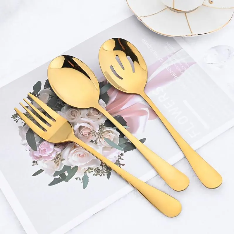 Flatware sets 3 stuks Gold Titanium Pating Serving lepels omvatten en gerichte roestvrijstalen gebruiksvoorwerpen set