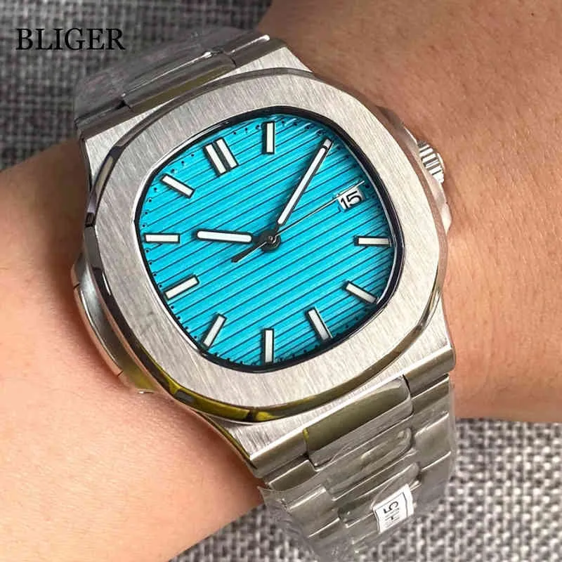 Bliger NH35a Mens Automatique Regarder Green Turquoise Dial Sapphire Glass Bright Date 21 Gems Miavia 8215