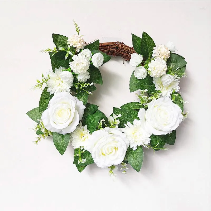 Decoratieve bloemen Decoratiebenodigdheden 45 cm witte rozenbloem handgemaakte ambachtelijke huis decoreren bruiloftskrans buiten ornamenten voor feest