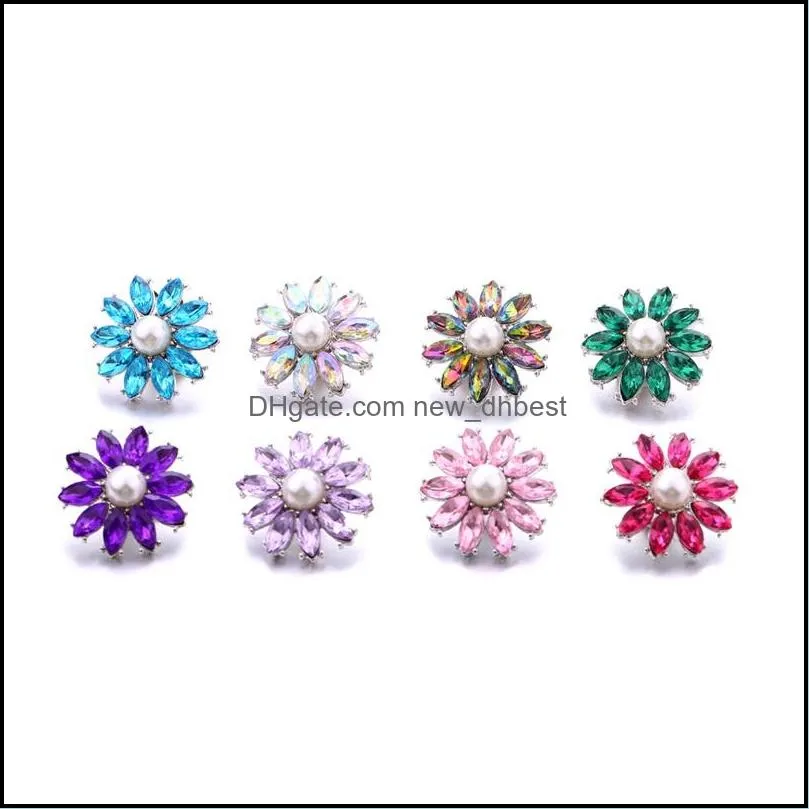 Clasps Hooks Varieties Rhinestone Flower Chunk Clasp 18Mm Snap Button Oval Zircon Claw Charms Bk For Snaps Diy Jewelry Dhseller2010 Dhunp