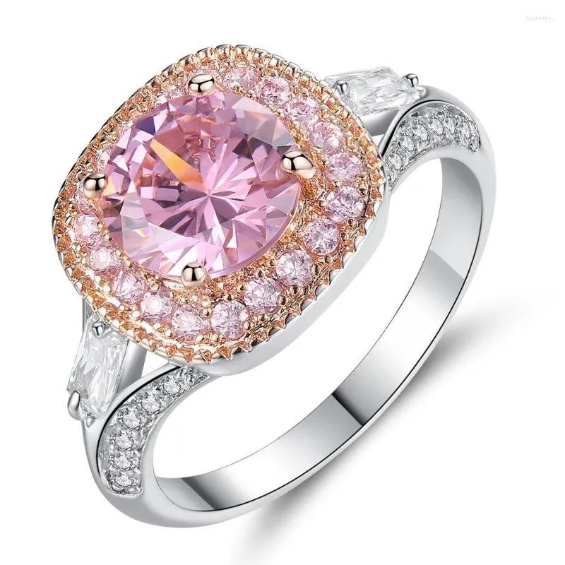 Anneaux de mariage classique rose jaune Zircon cubique grande bague en pierre Micro pavé pour les femmes bijoux en gros