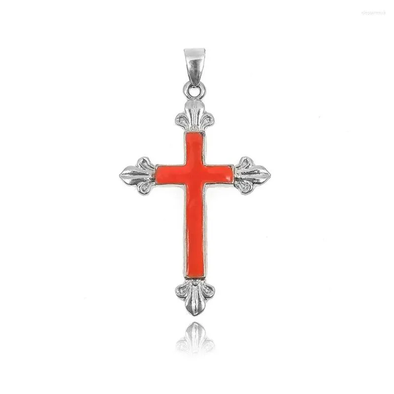 Pendant Necklaces Drop Oil Cross Red Alloy Necklace Resin Blue Neck Pendants Jewelry Making Christian Amulets Mascot 2022