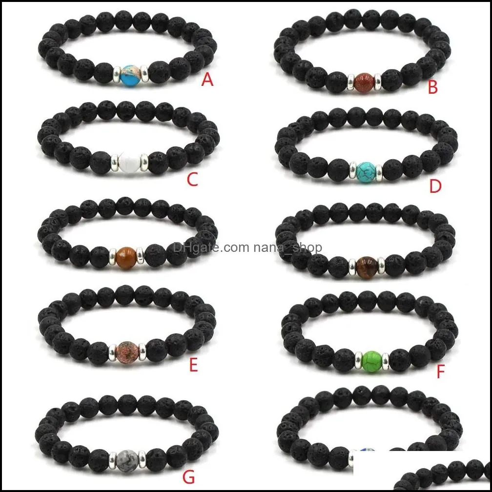 Charm armband chakra strand armband svart lava healing nce p￤rlor reiki buddha b￶n eterisk olja diffuser armband fo dhseller2010 dh40r