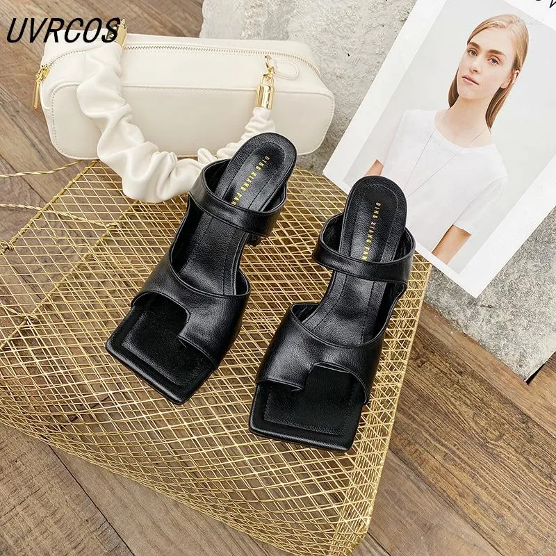 Slippers UVRCOS High Quality Party Wedding Women's Fashion Square Clip Toe Narrow Strap Shoes Stiletto Heels