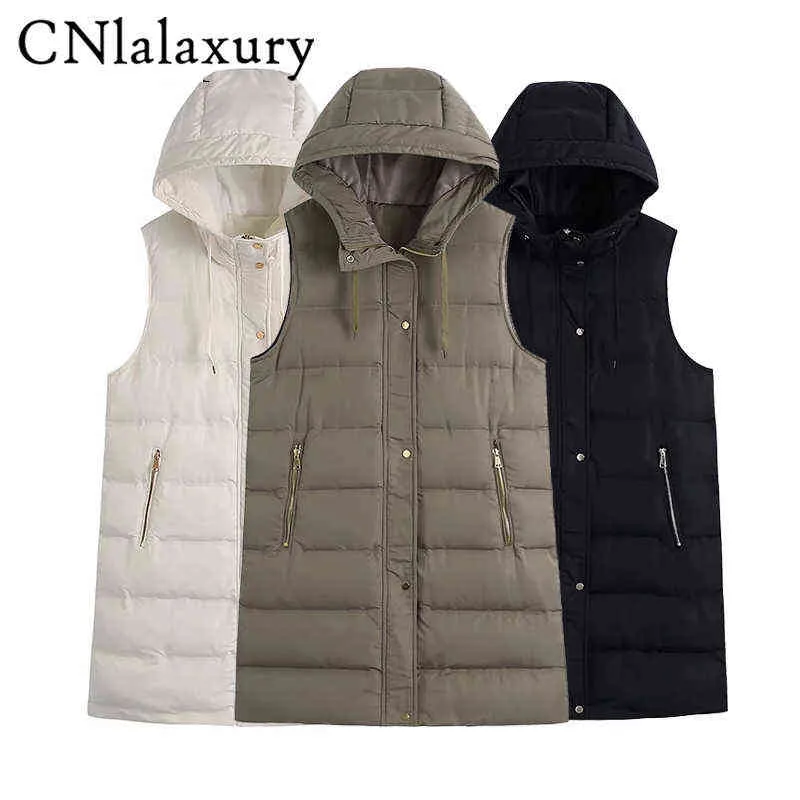 Women's Down Parkas 2022 New Autumn Winter Vest Women Fashion Cotton Jacket Coat Female Vintage Sleeveless Hooded Outerwear Chic Waistcoat Tops T220902