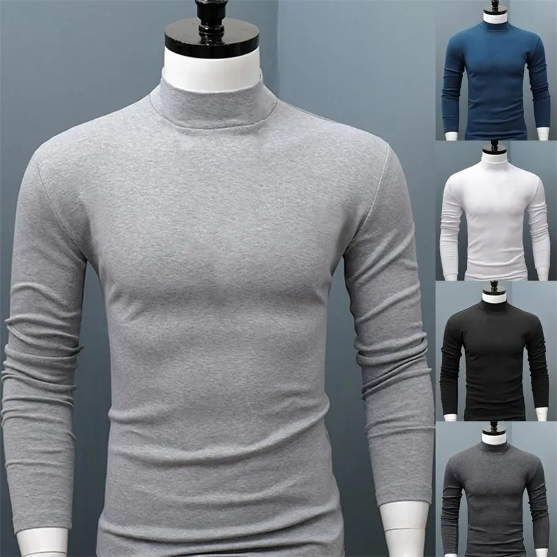 Mens Sweaters Plus Size Men Shirt Sweater Solid Color Half High Collar Casual Slim Long Sleeve Thicken Warm Tight for Men Clothes Inner Wear 220901