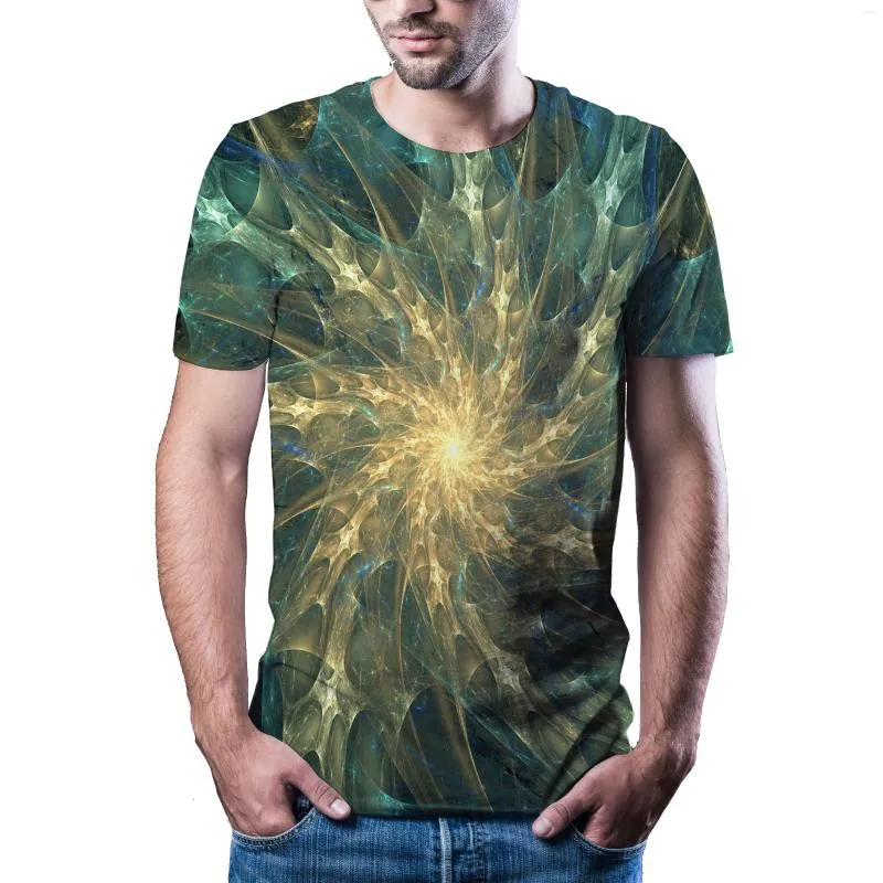 Erkek Tişörtleri 2022 Erkek Tişört Parçacıkları Yıldızlı Gökyüzü 3D Yabani Yüz Gündelik O yaka Kısa Kol Üstü