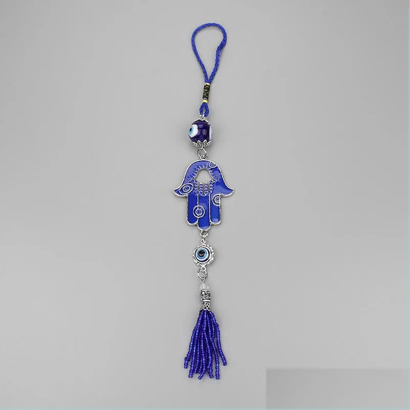 Porte-clés Accessoires de bijoux de mode Blue Evil Eye Clé Fatimas Clés à main Boucle Glands Pendentif Ornements Porte-clés Femal Yydhhome Dhmez