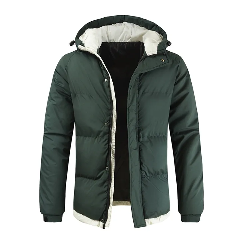 Mens Down Parkas Winter Coats Thick Slim Solid Color Hooded Zipper Open Stitch Full Sleeve Warm Casual Down Jacket 220902