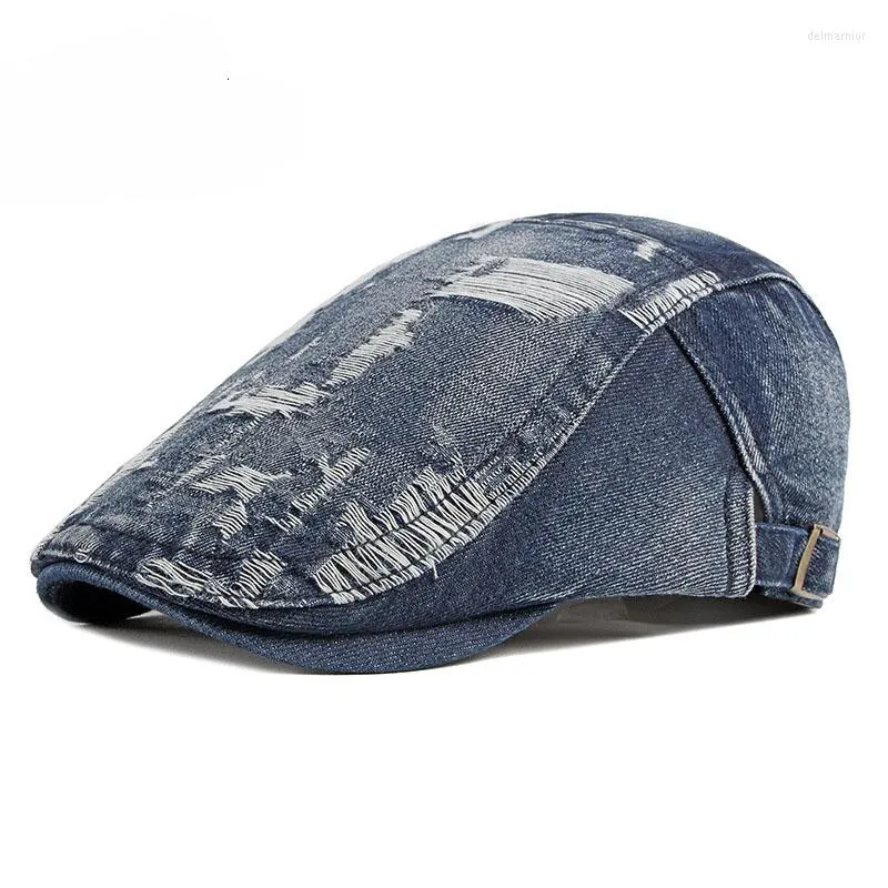 Bérets 2022 Printemps Automne Pour Hommes Cowboy Béret Femmes Vintage Peaky Blinders Mode Plat Français Casquette Mâle Chapeau Denim Grande-Bretagne Kpop A54