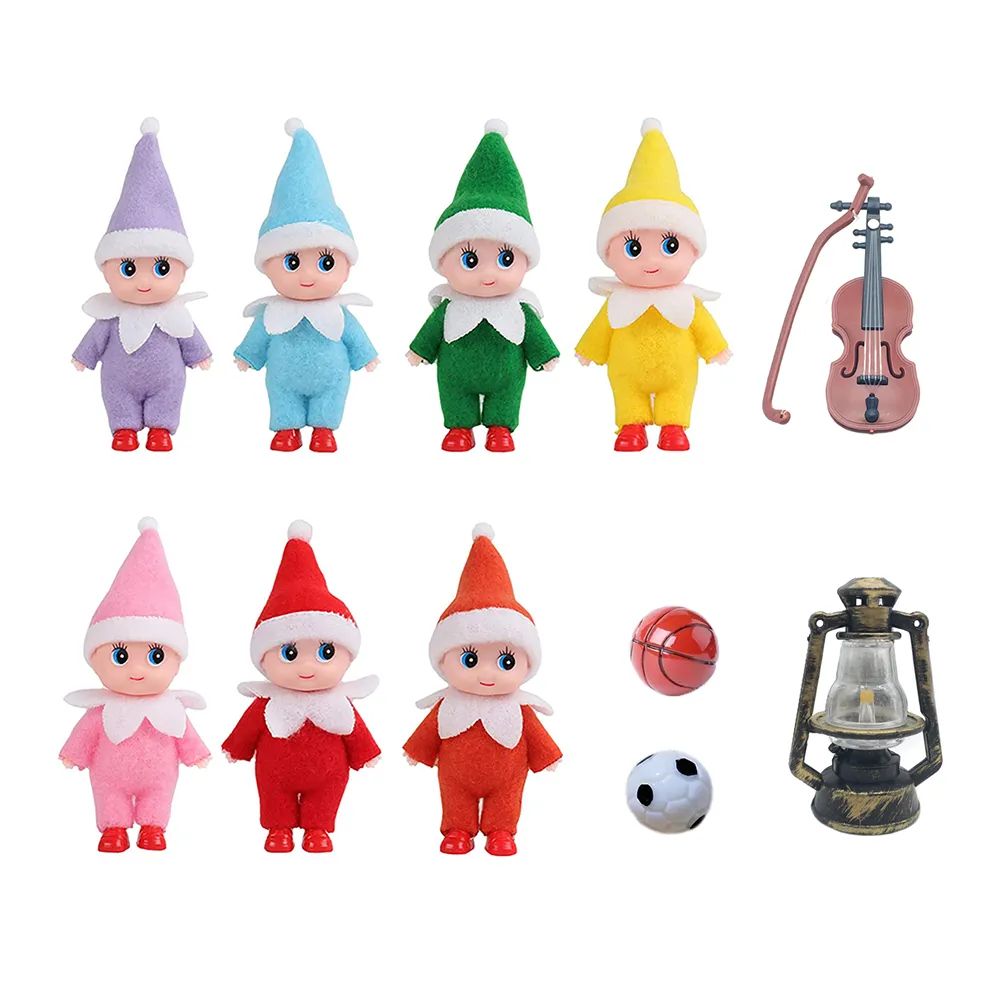 7 PCS Kawaii Mini Babies Dolls Elfo Molls Fooball Guitar Lantern Fehip Toys en los accesorios del estante Regalos de Navidad para niñas Niños niños Adultos Adultos