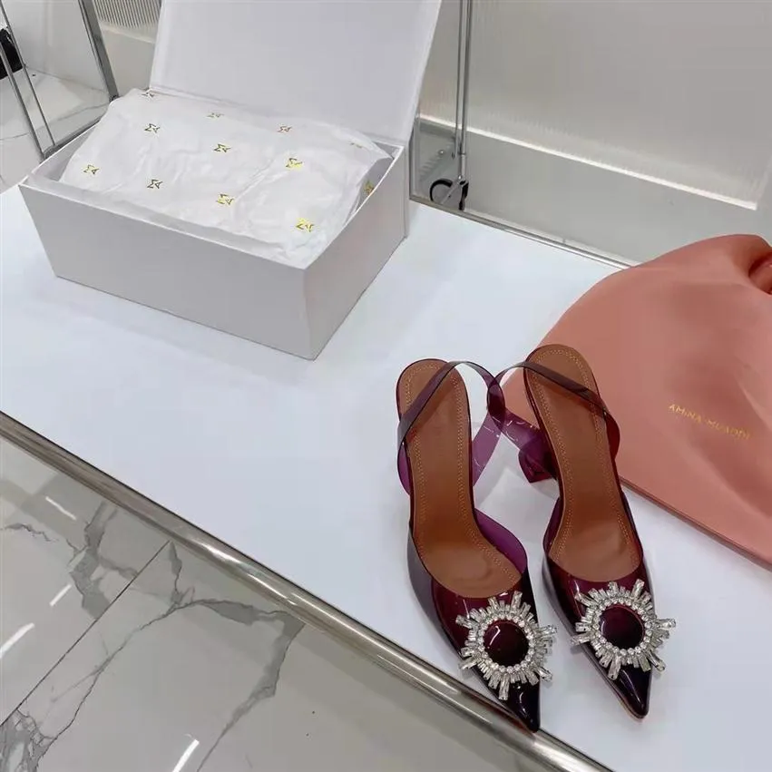 Fashion Amina Shoes Muaddi Begum Slingback Pumps Crystal PVC Стеклянные сандалии Purple2568