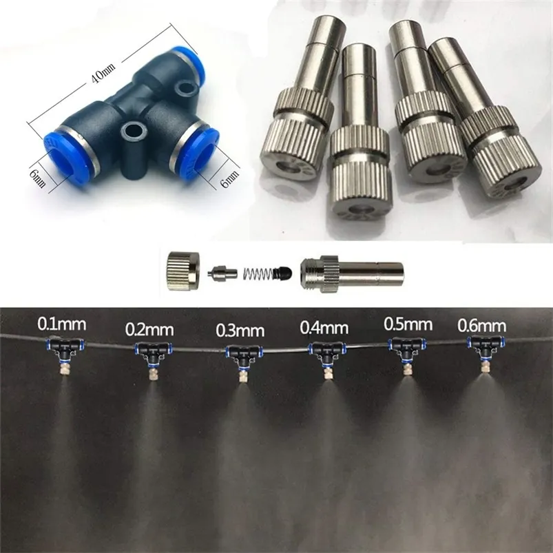 Sulama ekipmanları 10pcs 6mm tee ile sis bülten nozul düşük basınç sistemi için 6mm tee hızlı bağlantı bahçe su sulama sprinkler 220902