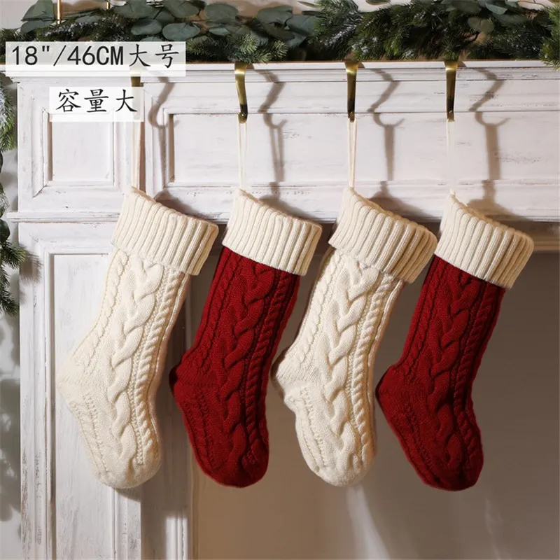 Red White Christmas Knited Socks de l￣ 2023 Presentes de Natal de Ano Novo Xmas Socking For Kids 2022 Navidad Natale Kerst Noel Decor 46cm