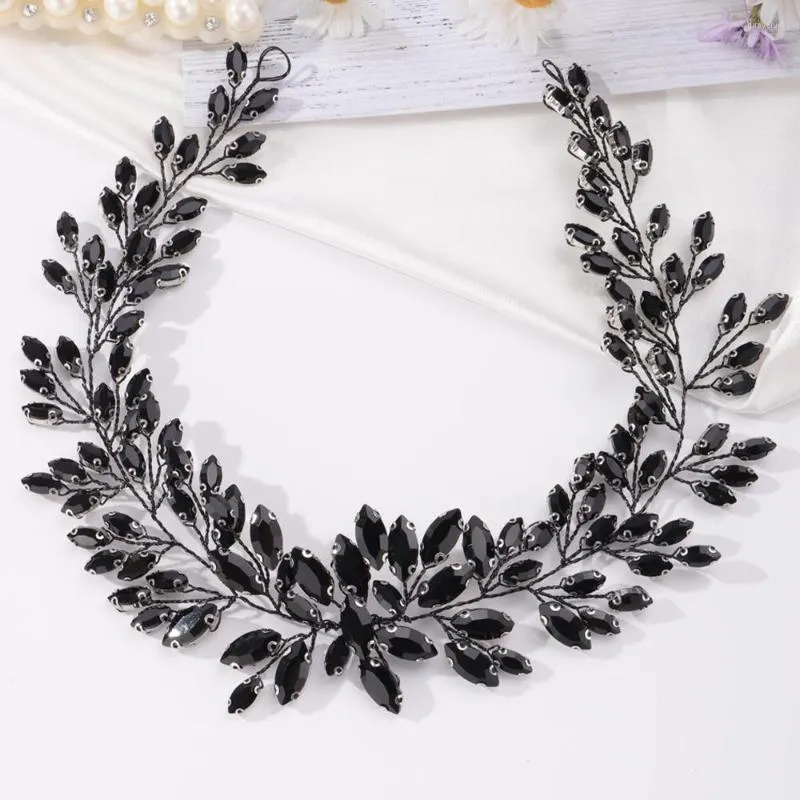 Headpieces Bridal Black Rhinestones Hair Vine Headband Wedding Beads Jewelry Prom Party Halloween Accessories For Women