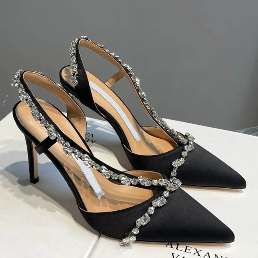 Sinestone Satin Slingback Tacchi A Spillo Tacchi Puntati Di Punta Donne Comode Scarpe Da Festa Matrimoni Da 54 27 DHgate