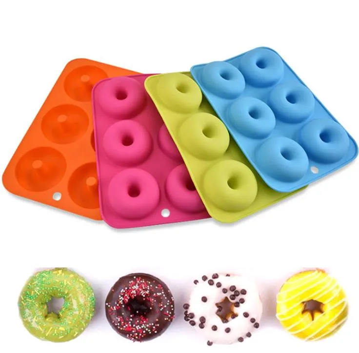 Silicone Donut Pan 6 Cavidade Donuts Baking Moldes Non Stick Cake Biscoit Bagels Bandejas de moldes de cozinha SN4847