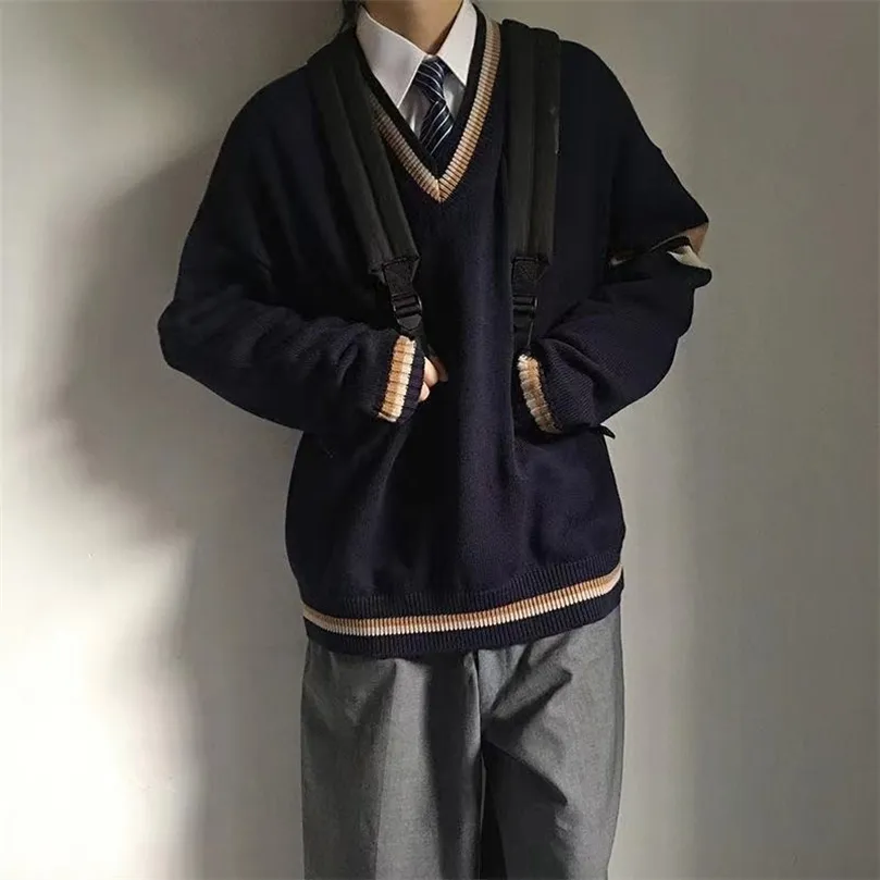 Menströjor Par Kläder Autumn Mens Ulltröja Löst rockar Student Black Color Pullover Vneck Cardigan Cashmere Knitting 220901