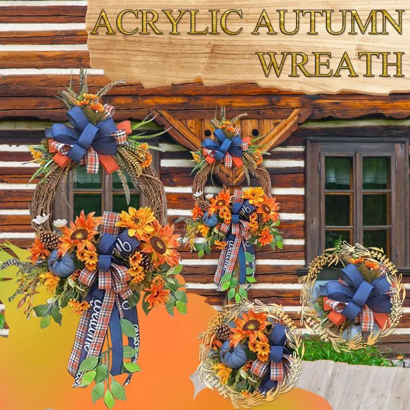 Fleurs décoratives guirlande de noël cintre de porte couronne de citrouille vintage-acrylique vacances cadre guirlande sac de rangement 36