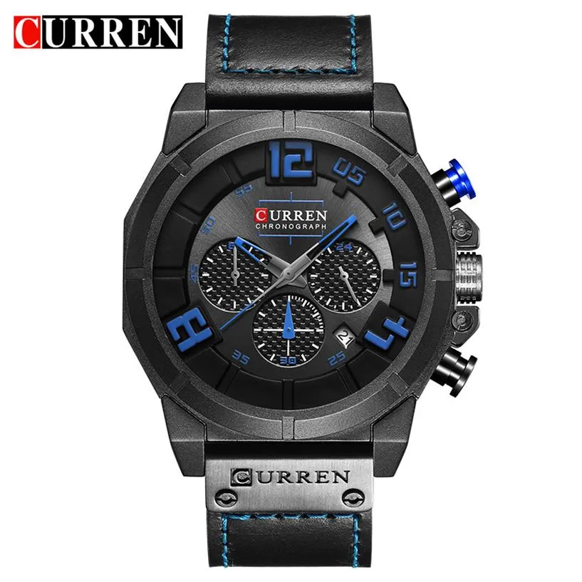 Curren Mode Fashion Men's Watch Sports Wristwatch Chronograph Quartz Quartz Clock Clock Leather Relogio Massulino242f