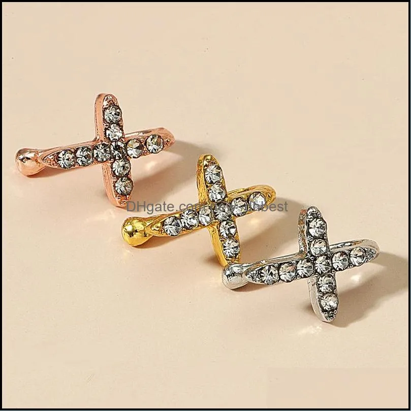 Neusringen Studs valse neuzen Stud Cross Nose Ring Diamant inleg Noseclip Fashion Trend Nasal Clip punctie sieraden orname newdhbest dhlvm