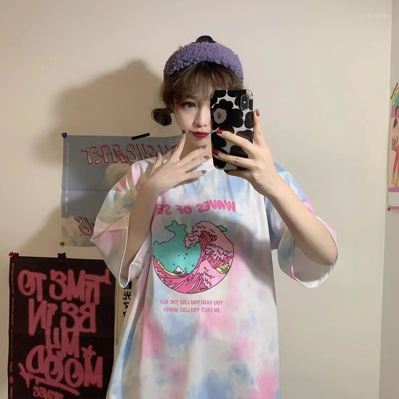 T-shirt da donna T-shirt da donna coreana manica corta da donna vestiti oversize top larghi tie-dye Harajuku studenti carini