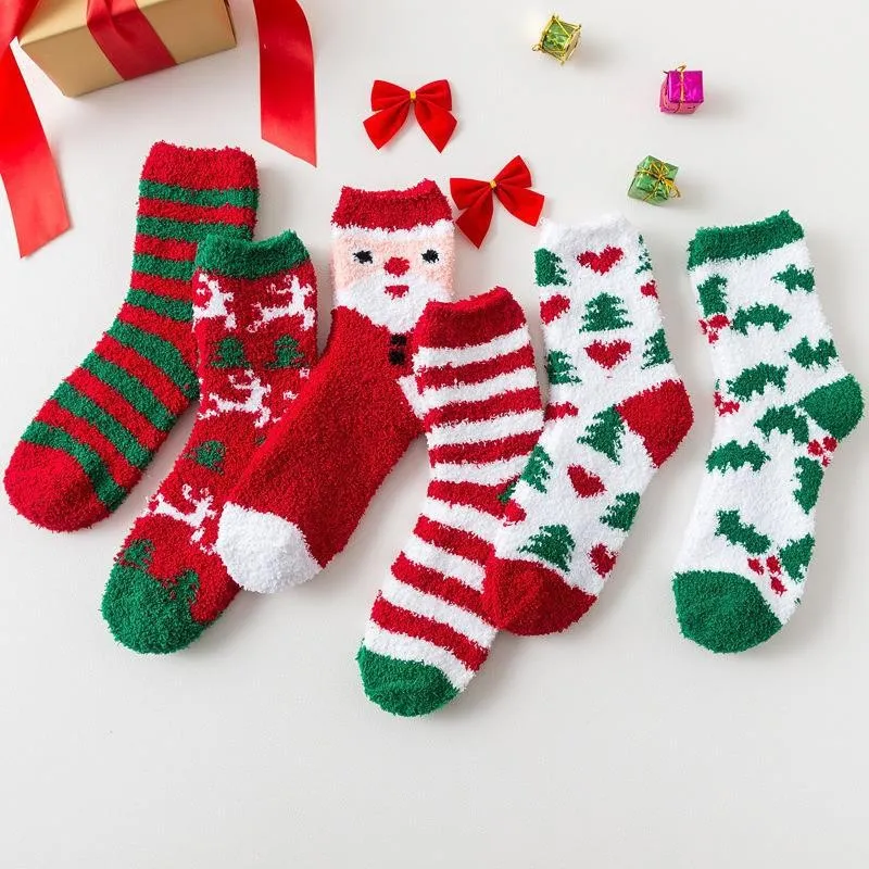 Chaussettes floues de Noël pour femmes hiver chaud confortable doux moelleux dessin animé monstre chaussette athlétique intérieur chaussette pour les femmes