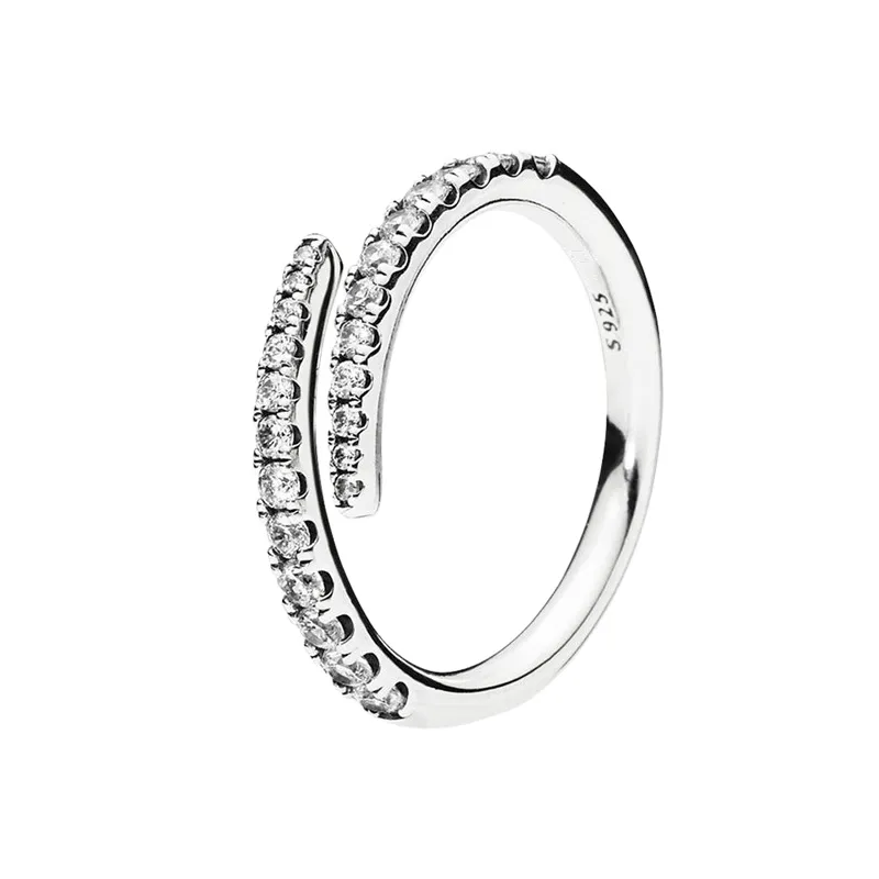 Authentic 925 Silver Lines of Sparkle Rings Women's Wedding designer Jewelry For pandora CZ diamond girlfriend gift Open Ring with Original Box Set
