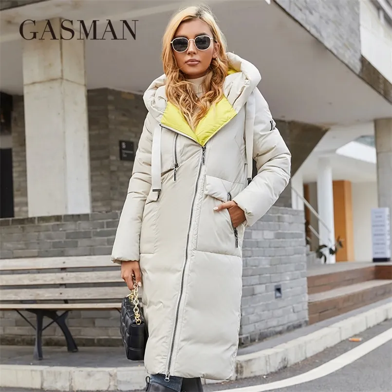 Dames Down Parkas Gasman Down Jacket Fashion High Street Long Pocket Women Coat Contrast Brand Warm gewatteerde jassen Parka 21339 220902