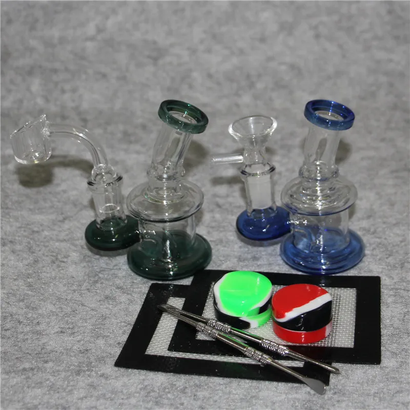 Bong de vidrio cachimba 14 mm Conjunto de pipas de agua para fumar bongs reciclador plataformas petrolíferas tubos de vidrio con recipiente de cuarzo herramienta dabber