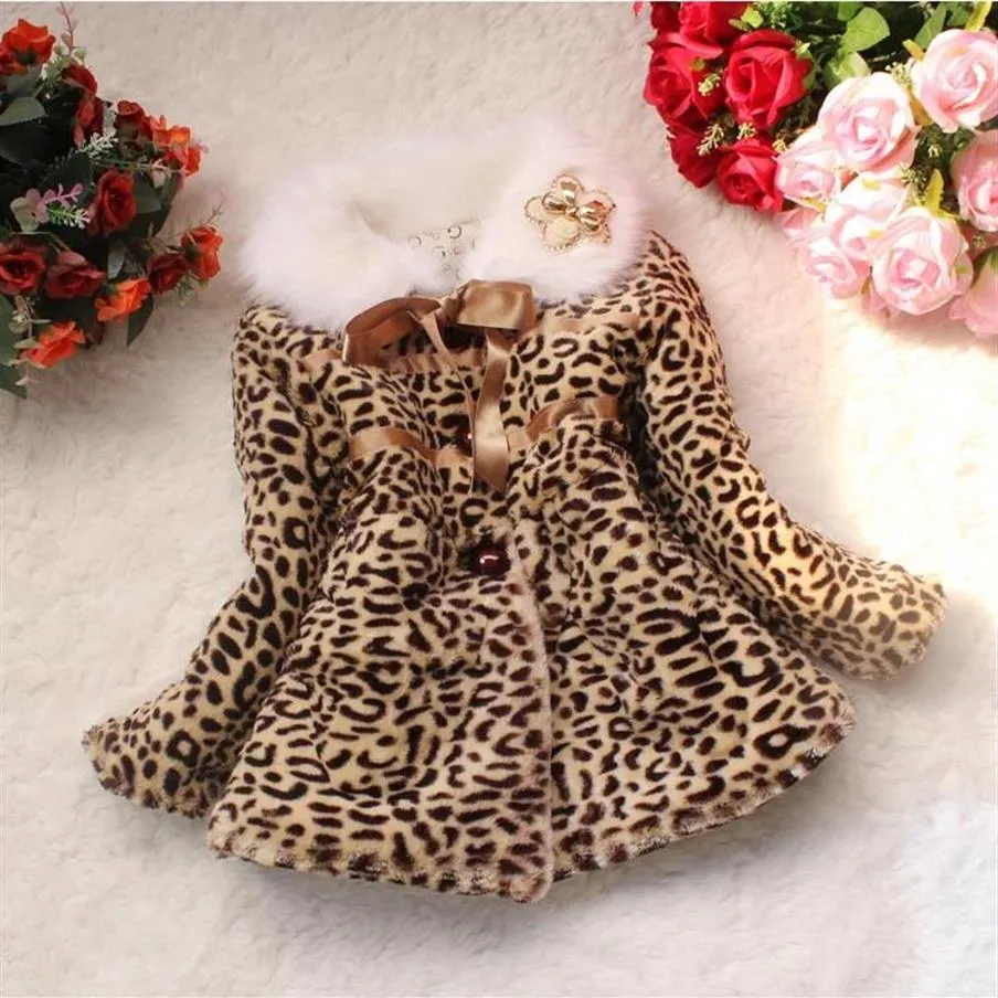 새로운 아기 소녀 재킷 어린이 두꺼운 무거운 표범 패턴 코트 유아용 달콤한 따뜻한 겨울 아웃복 아이의 옷 230a