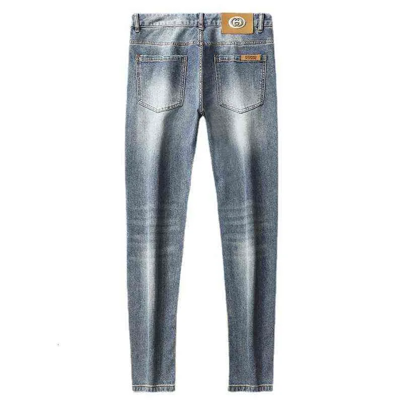 herenjeans designer blauwe mode lente en zomer dunne slim fit kleine voet jeugd elastische gewassen casual broek 2FC1