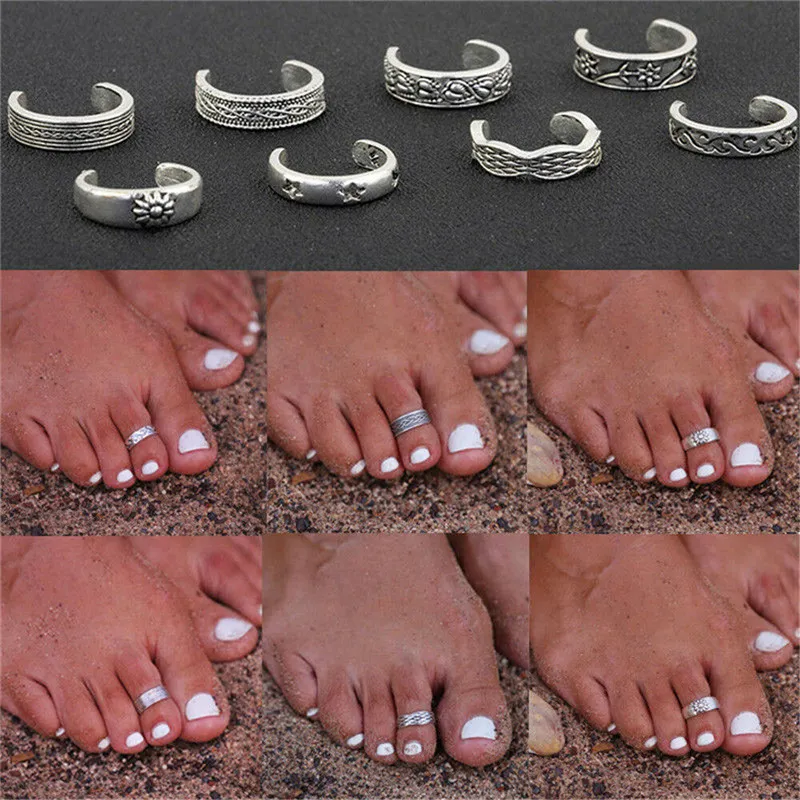 12-Pack Adjustable Retro Silver Open Toe Rings – Foot & Finger Jewelry Set