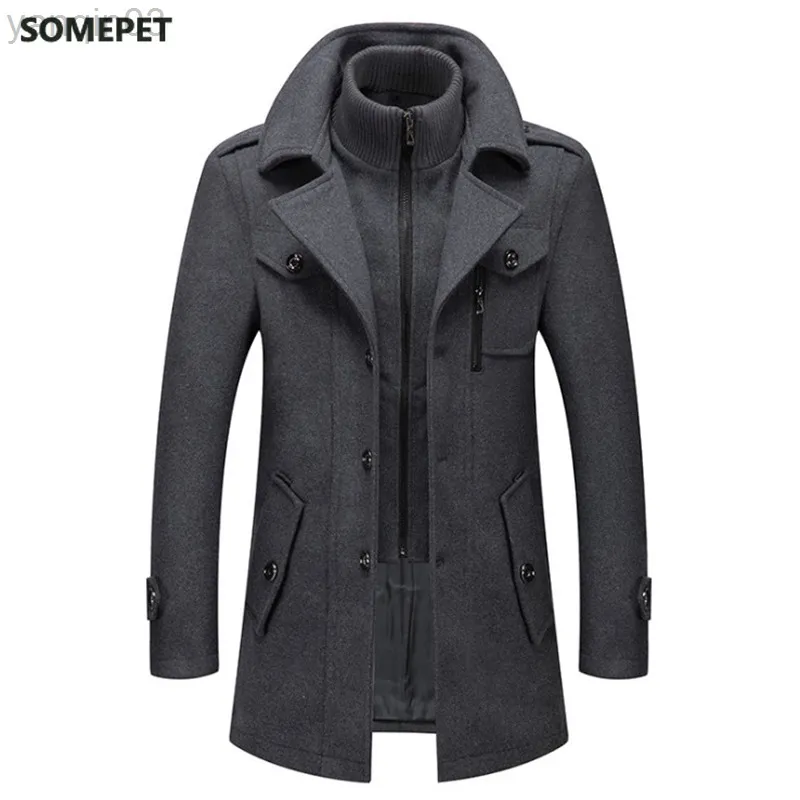 Trajes para hombres Blazers Nuevos Hombres Mezclas de Lana Chaquetas Otoño Invierno Color Sólido Calzoncillos Fríos Hombres Abrigo de Lana Doublar Casual Trench Coat Masculino L220902