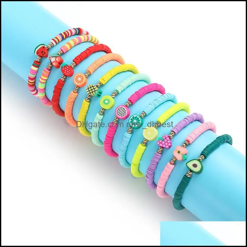 Charm Bracelets Kinds Friut Charms Bracelet Set Summer Beach Jewelry Colorf Soft Polymer Clay Disc Elastic Bracelets For Dhseller2010 Dhx0I