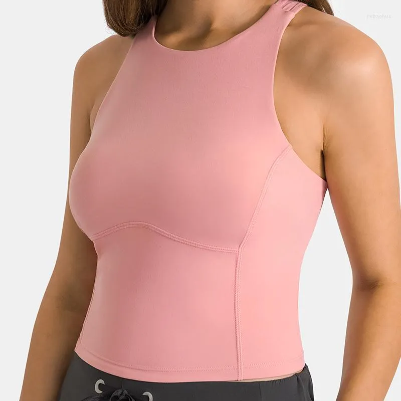 Yoga -outfit hoge nek sport beha voor vrouwen kruisen terug crop top volledige dekking push -up training tank met ingebouwde in