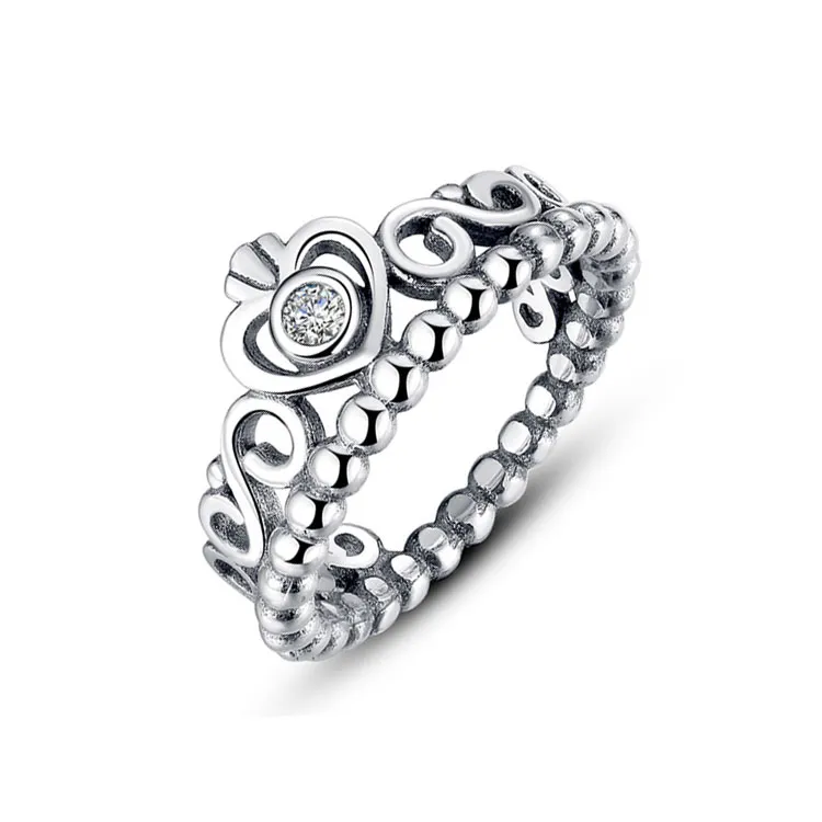 Femmes filles princesse diadème couronne bague 925 bijoux de mariage en argent sterling pour pandora bagues de fiançailles en or rose avec coffret d'origine