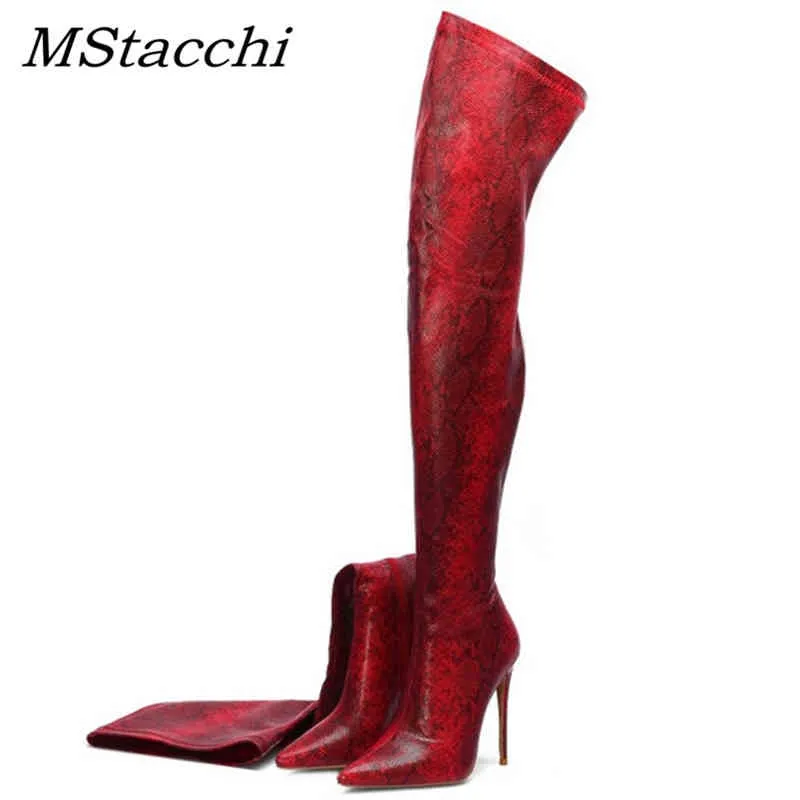 Boots Mstapchi Sexy Over Knee High Women Stretch Leather Snakeskin Punch Shoe Long Angry Woman Winter Zip Heels Pumping 220901