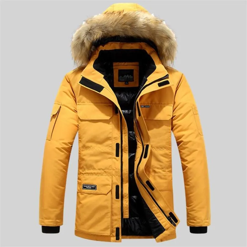 Mens Down Parkas Winter Jackets män päls varm tjock bomull multipocket huva parkas mens casual mode varma rockar plus storlek 5xl 6xl överrock 220902