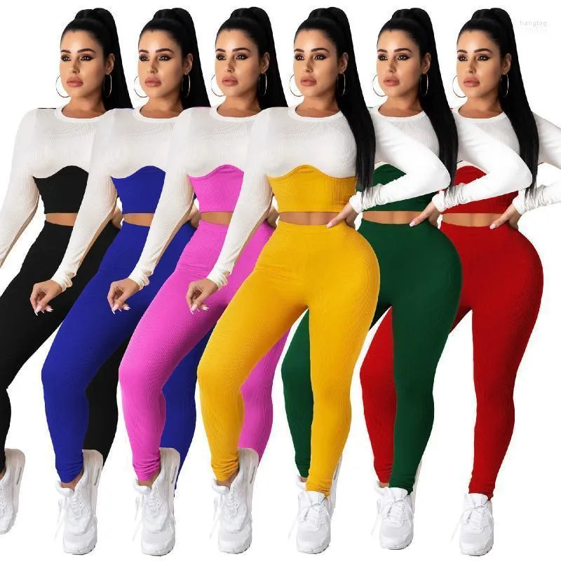 Tute da donna Tuta elastica autunnale da donna Abiti casual di moda abbinati ai colori Pantaloni corti a maniche lunghe con ombelico