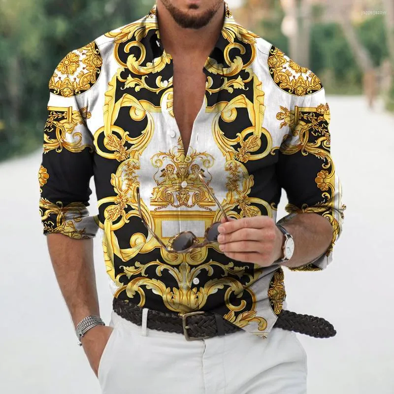 Camicie casual da uomo barocche autunnali per uomini a maniche lunghe 3d camicia sociale di lusso a v-collo di grandi dimensioni magliette homme abbigliamento