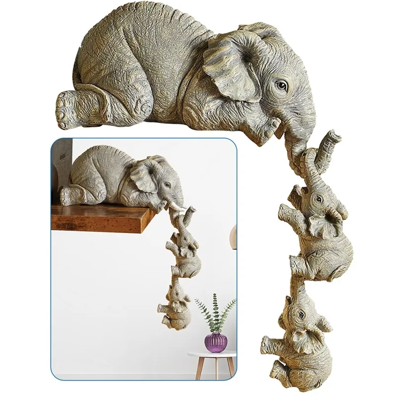 Dekoratif nesneler figürinler 3 adet fil anne asılı 2 bebek kawaii şanslı dekorasyon heykeli figürinler reçine el sanatları ev oturma odası süslemeleri 220902