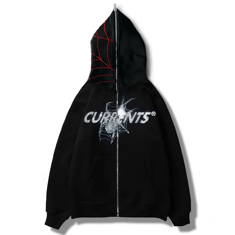 Gothic Spider Diamond Men's Zip-up Hoodie: Oversized Punk Graphic Sweatshirt in Black Gothic Spider Diamond Men's Zip-up Hoodie: Oversized Punk Graphic Sweatshirt in Black