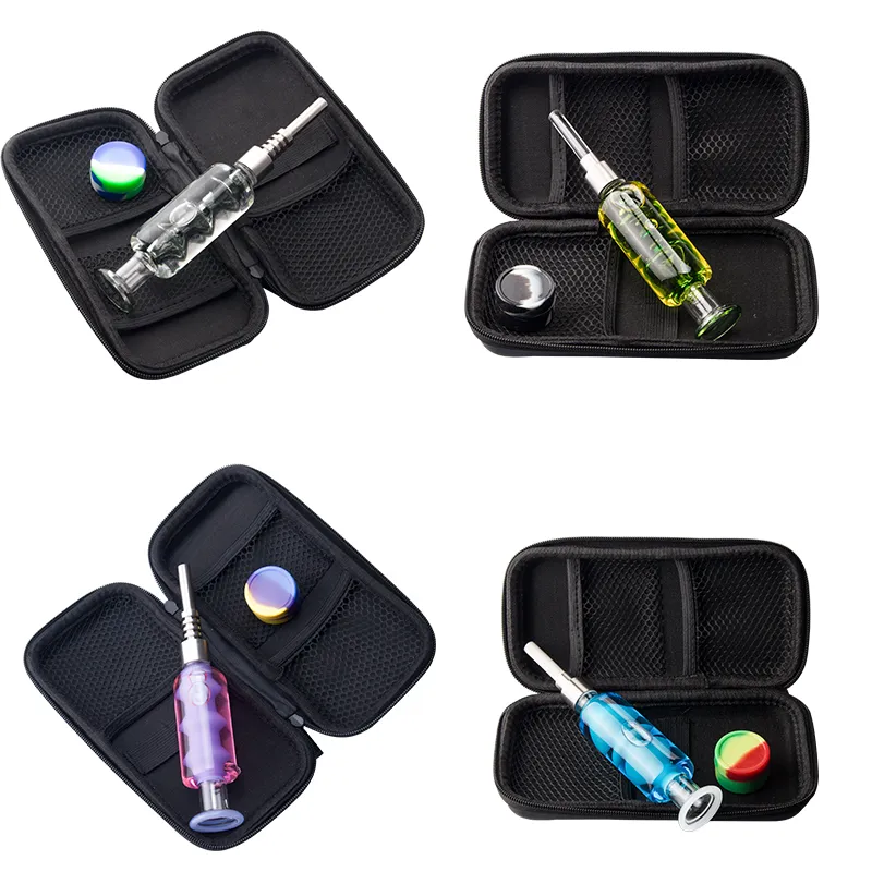 Headshop214 Hookah Glass Pipe Colored Cooling Oil Inside Core Smoking Pipes 510 Titanium Ceramic Quartz Nail Dabber Tool Silicon Jar Bag Set Portable Traveling Kit