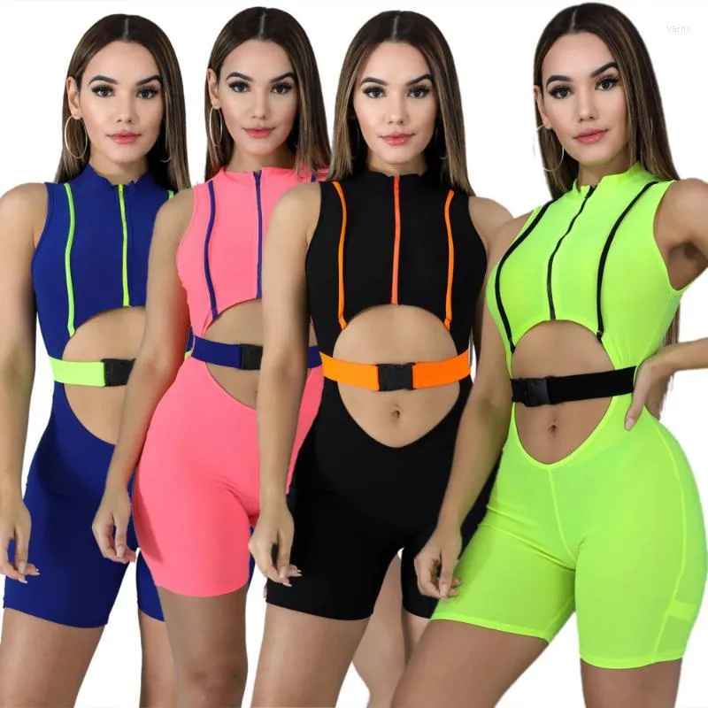 Women's Jumpsuits Women's & Rompers Summer 2022 Women Sexy Playsuit Shorts Buckle Hollow Out Sleeveless Female Bodycon Fitness