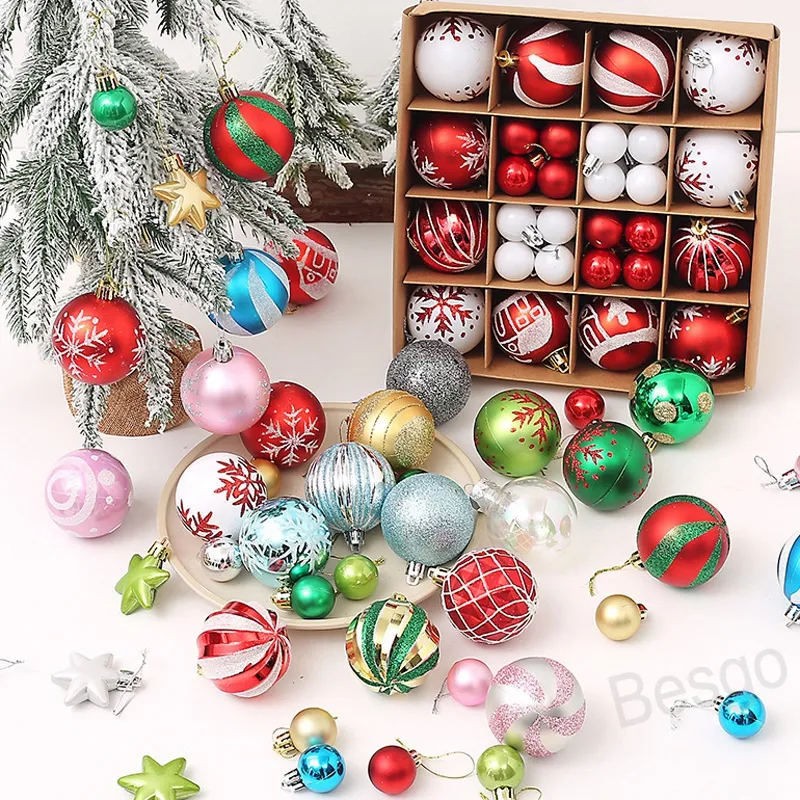 42 PCS / Set Christmas Tree Decor Ball Ornement Multi Size Party Snowing Snowflake Imprimé Boules Ornement Bauble Vismas Decoration BH7487 TQQ