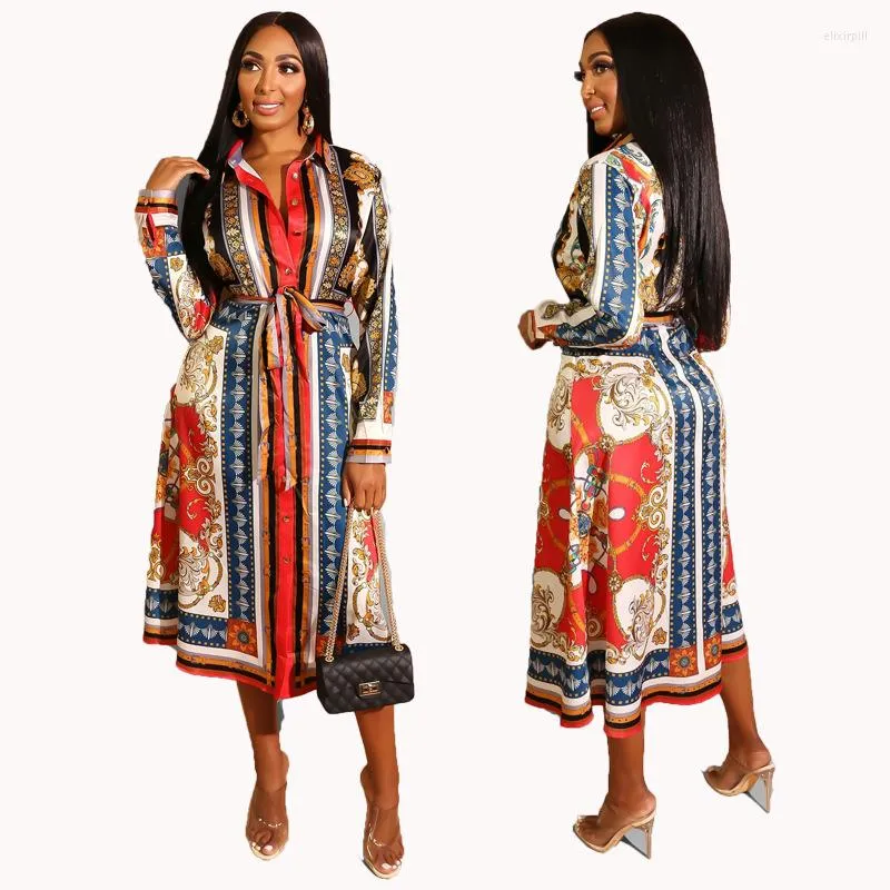 Vestidos de tamanho plus size de estilo étnico Retro Dress feminino Europeu e americano Camisa de manga longa Africana